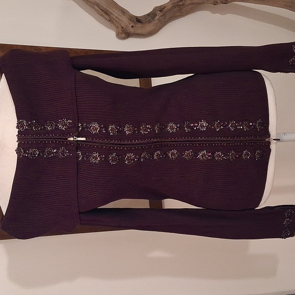 Cache Sweaters - Cache Full Zip Bead Embellished Sweater